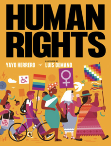 Cover of Human Rights, featuring a colorful illustration of a protest march